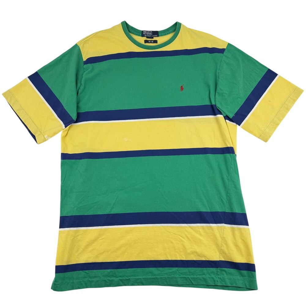 Polo Ralph Lauren Cotton Striped T Shirt BIG Vintage 90s USA Made Single Stitch